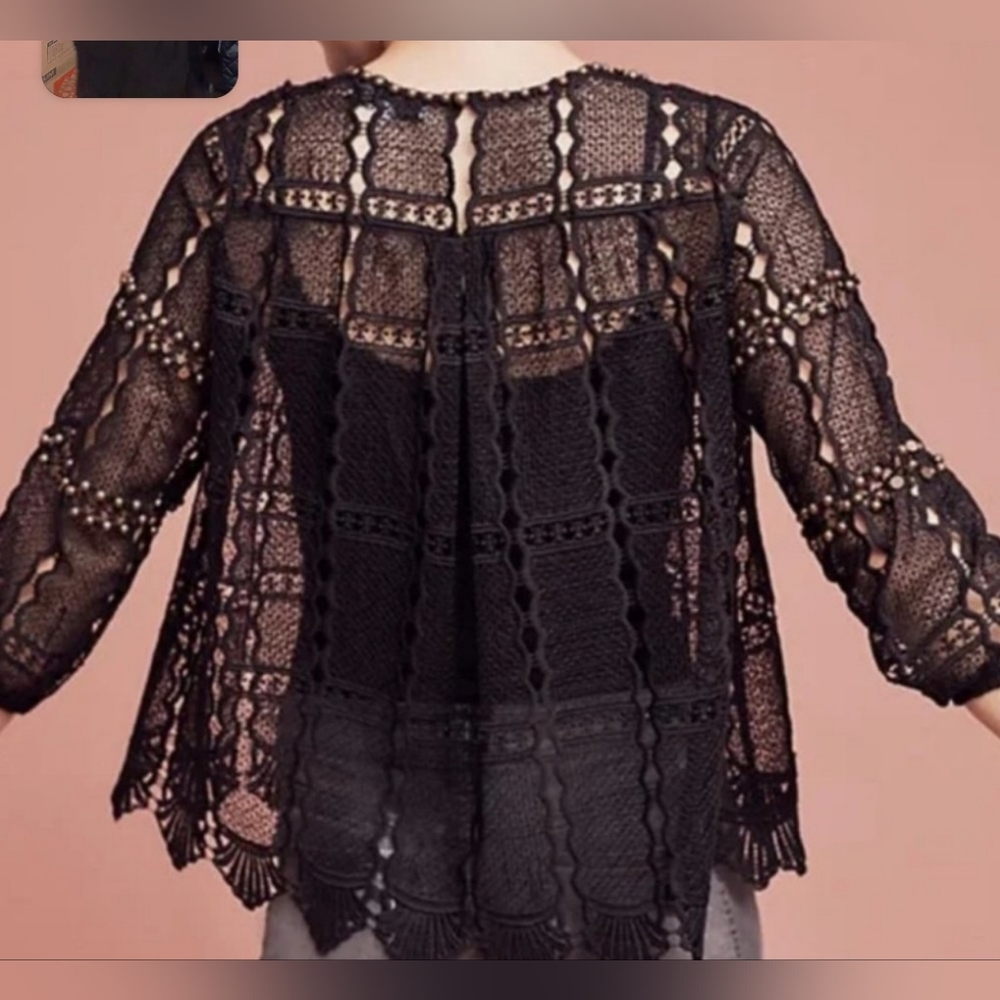 Maeve by Anthropologie Auralis Black Studded Grunge Lace Blouse Size Med… - Picture 2 of 7